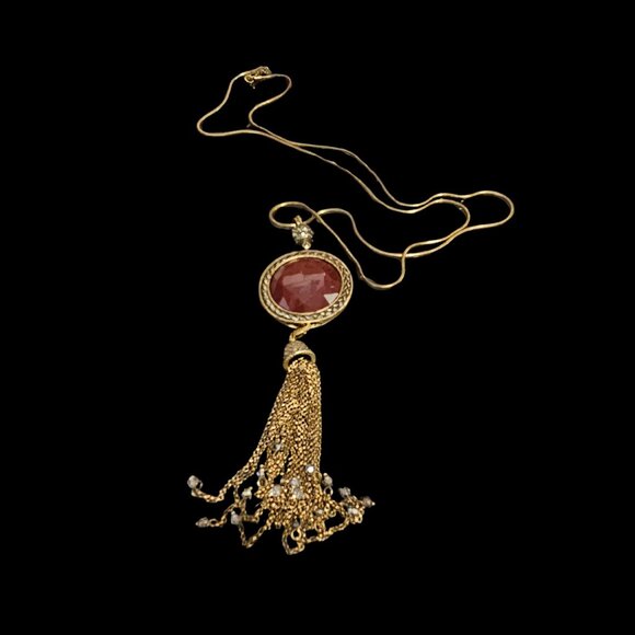 Reversible Premier Designs Tassel Pendant Necklace – Red & Gray Crystal - Picture 5 of 5